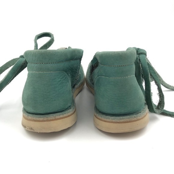 Wild Soles Green Leather Vintage Handmade Moccasins size 5 - Picture 2 of 10